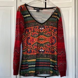 Mixed material desigual long sleeve blouse. Fits more like a large.